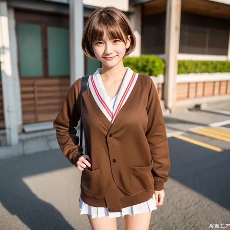 (Raw photo, Best Quality，japanes,Full body), (Realistic, photographrealistic,tits out: 1.3), Best Quality, 8k,Highly detailed,(student clothes) ultra-detailliert, 1 girl,(hightquality),amazing, hight resolution,(Brown shorthair),normal hands, Vivid colors,...