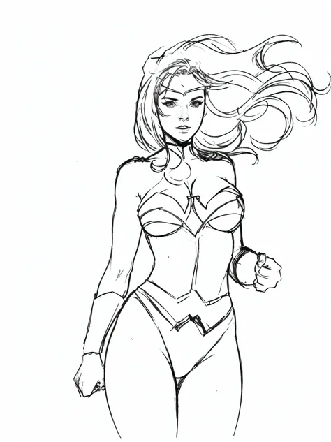 linda mulher lineart, Estilo MULHER MARAVILHA, Estilo DC Comics, Estilo J. Scott Campbell, with bow in hand, estilo artgem