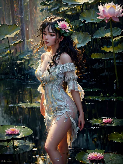 oil painting, brush strokes, paint splashes, colorful, masterpiece, best quality, ultra detailed wallpaper, 1 beautiful fairy, white semitransparent shotrt dress, long hair, ((light passing through hair:1.1)), (high contrast, official art, extreme detailed...