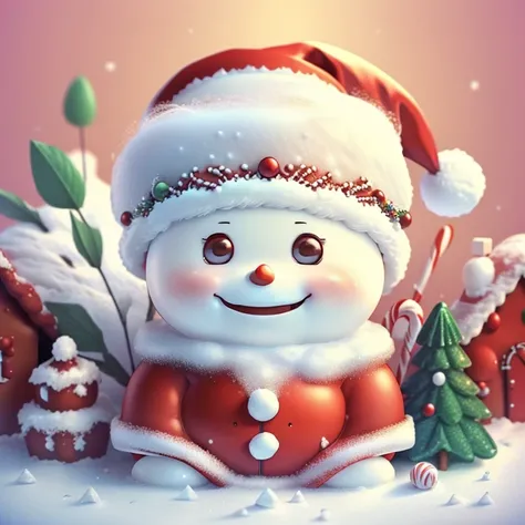 (cute baby snowman smiling with a red santa claus hat and gingerbread house and candy canes) Munchkin ,Geometric multidimensional wall portrait, livro de arte, Tchibi,
Yang08k, Beautiful, Colouring,
Obras, of the highest quality, best quality, Arte Oficial...