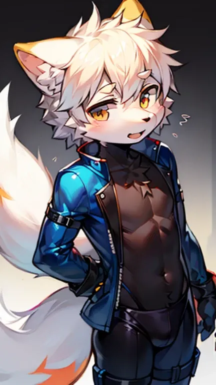 White fox Shota wearing a gel suit