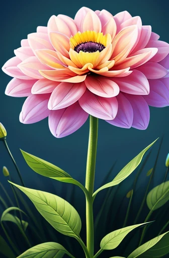 Digital art detailed for the best masterpieces, Highest Quality, bright delicate blue and pink dahlia flowers with elegant leaves, Beautiful and elegant diamonds in the background, Graceful stems, And delicate, And elegant, flowey, Glittering petals, flowe...