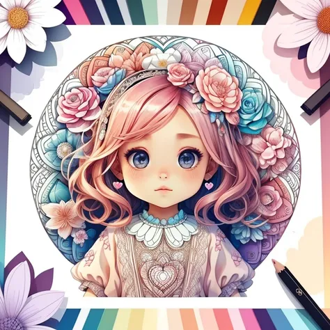 (hearts and beautiful flowers) Munchkin ,Geometric multidimensional wall portrait, livro de arte, Tchibi,
Yang08k, Beautiful, Colouring,
Obras, of the highest quality, best quality, Arte Oficial, Beautiful and Aesthetic,