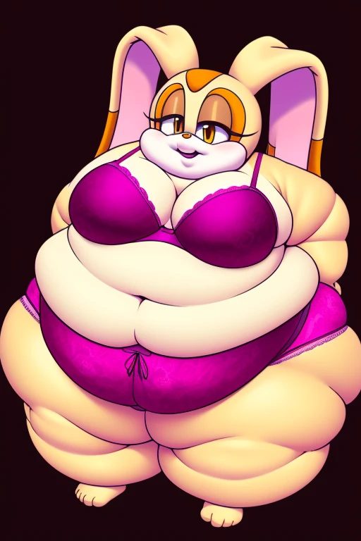 Cream the rabbit, ((morbidly obese)), (((very fat face))), ((double chin)), huge belly, wide hips, huge butt, bra and panties