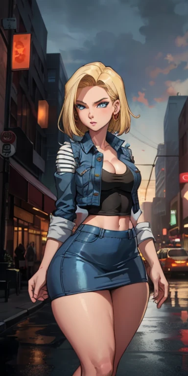 unparalleled masterpiece, ultra realistic 8k CG, perfect artwork, (1girl:1.1) , solo, ((perfect female figure)), (nsfw), looking at viewer, mature female, bimbo (android 18) standing, (teasing), best quality:1.1 , seductive posture, sexy pose, alluring, (b...