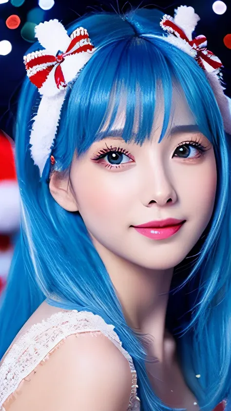 Blue hair、colourfull、best beauty、kawaii、Christmas　、hiquality、top-quality、Top image quality、Best Beauties、A delightful、Beautie、showy、Vivid、Beautiful world、