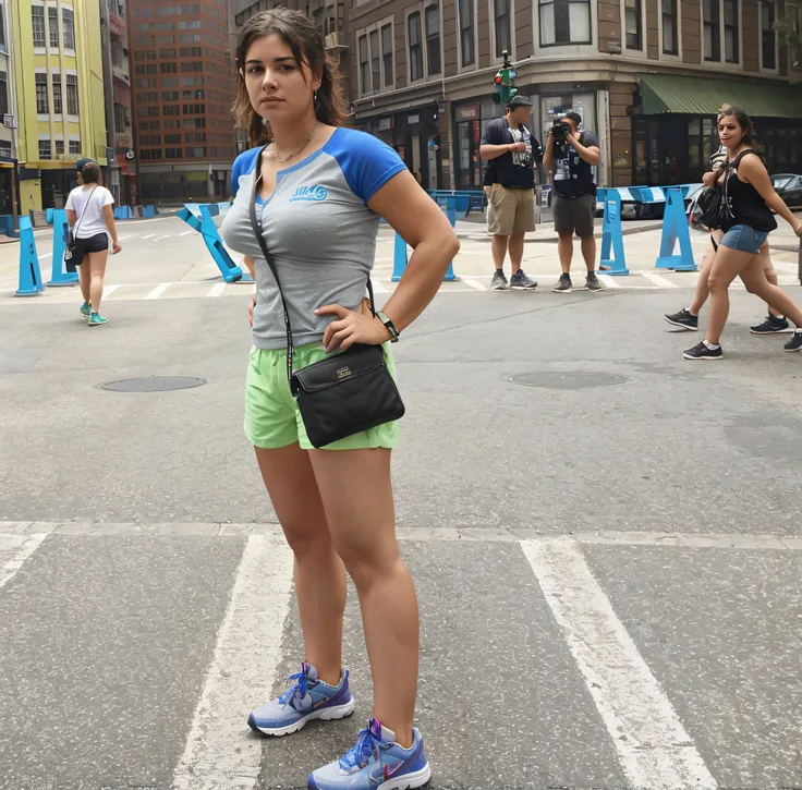 woman standing in a parking lot with a camera and a cell phone, standing in a city street, standing in a city center, standing in street, standing on street corner, standing in the street, Correndo em Savannah, standing in the streets, standing in street, ...