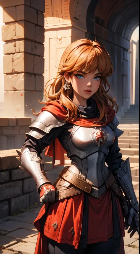 medieval super girl in templar themed armor