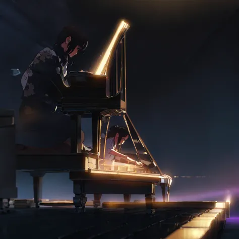 one angel，Black winglack aura，Sitting and playing the piano