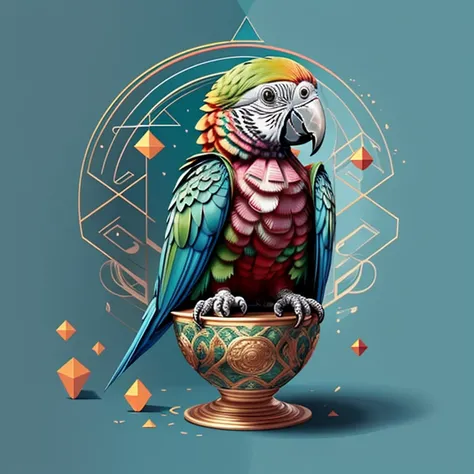 (cute baby parrot smiling in a beautiful cup), Munchkin  ,Geometric multidimensional wall portrait, livro de arte, Tchibi,
Yang08k, Beautiful, Colouring,
Obras, of the highest quality, best quality, Arte Oficial, Beautiful and Aesthetic,