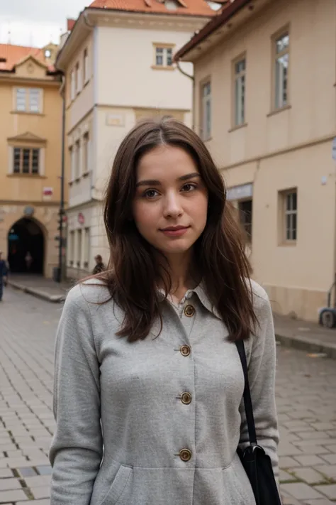 same girl front of the prague castle