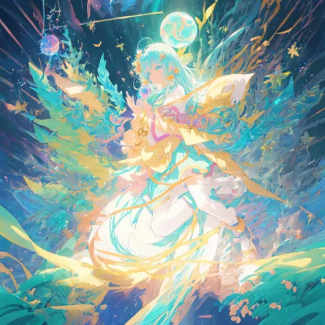 anime girl holding a crystal ball with her hands, anime fantasy illustration, anime girl with cosmic hair, digital art on pixiv, anime fantasy artwork, ethereal anime, beautiful celestial mage, pixiv contest winner, by Yuumei, dreamy psychedelic anime, bea...