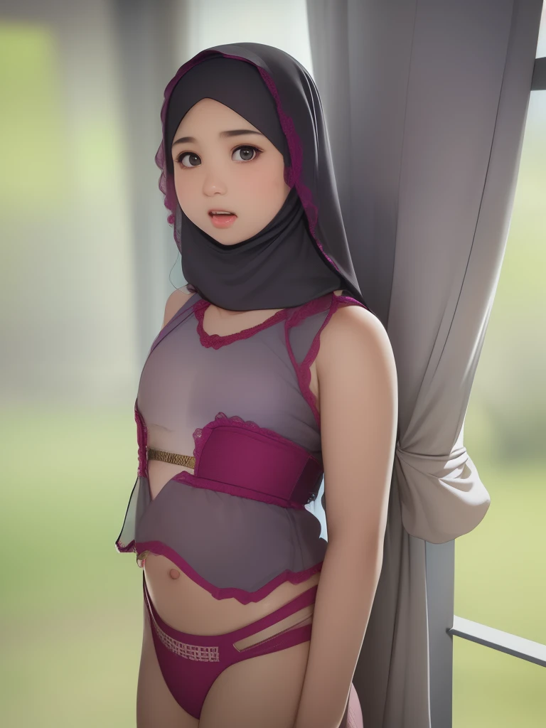 (((HIJAB MALAY GIRL))), masutepiece, High quality, UHD 32K, Realistic face, Realistic skin feeling , A Japanese Lady, 8 years old, Little Girl, Very cute and baby-like face, (((FLAT CHEST))), (MATRIX WORLD), ((look In front  at the camera and OPEN YOUR MOU...