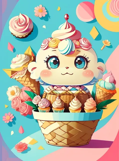 (cupcakes, ice creams, flowers, basket), Munchkin ,Geometric multidimensional wall portrait, livro de arte, Tchibi,
Yang08k, Beautiful, Colouring,
Obras, of the highest quality, best quality, Arte Oficial, Beautiful and Aesthetic,