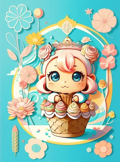 (cupcakes, ice creams, flowers, basket), Munchkin ,Geometric multidimensional wall portrait, livro de arte, Tchibi,
Yang08k, Beautiful, Colouring,
Obras, of the highest quality, best quality, Arte Oficial, Beautiful and Aesthetic,