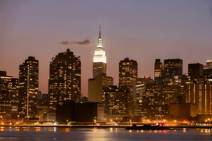 at night, the buildings are illuminated against the backdrop of the city skyline., new york skyline, new york skyline, new york ...