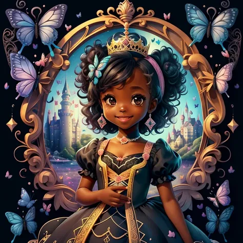 (cute black baby girl smiling with a princess dress, butterflies and a castle), Munchkin ,Geometric multidimensional wall portrait, livro de arte, Tchibi,
Yang08k, Beautiful, Colouring,
Obras, of the highest quality, best quality, Arte Oficial, Beautiful a...