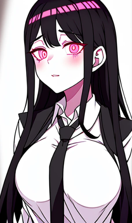 anime girl with long black hair and a white shirt and tie, akane owari danganronpa, gapmoe yandere, anime moe artstyle, beautiful anime high school girl, black anime pupils in her eyes, hinata hyuga, portrait gapmoe yandere grimdark, yandere. tall, (anime ...