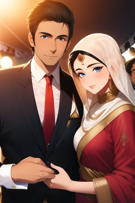 A realistic beautiful business man from india and a woman from middle east love on the first sight in a festival detailed very detailed