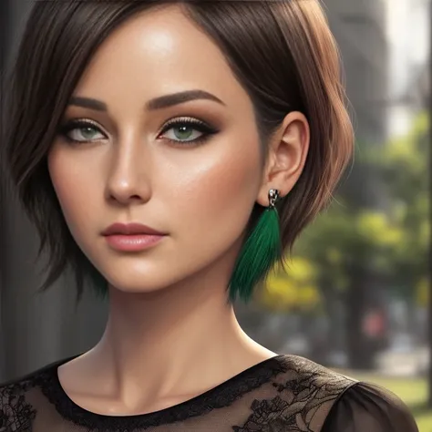 there a woman with short hair and green eyes, Arte digital realista 4K, Arte digital realista 4K, in digital illustration style, Estilo de arte realista, epic portrait illustration, digital illustration portrait, realistic artistic style, Awesome Digital I...