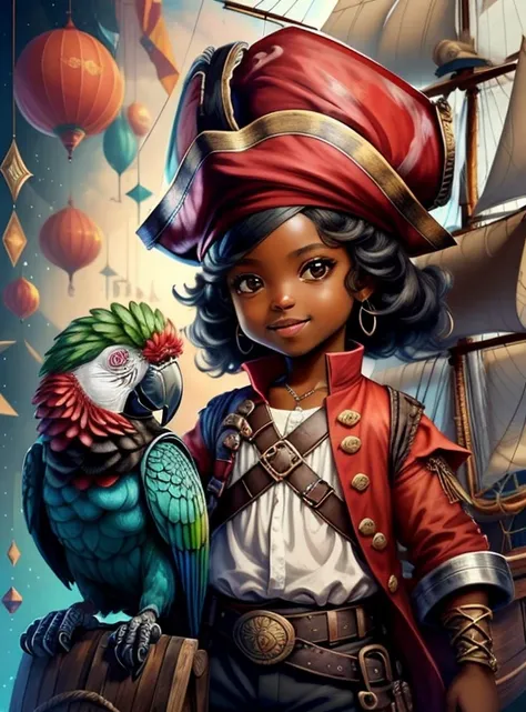 (cute black baby pirate smiling with ship and parrot) stylized identical to 1940 |)), acolchoamento ,multidimensional geometric wall PORTRAIT, arte, Chibi,
Yang016K, lindo,(( cor vermelha predominante, rosa e branco))
Primary works, qualidade superior, mel...