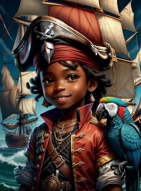 (cute black baby boy pirate smiling with ship and parrot) stylized identical to 1940 |)), acolchoamento ,multidimensional geometric wall PORTRAIT, arte, Chibi,
Yang016K, lindo,(( cor vermelha predominante, rosa e branco))
Primary works, qualidade superior,...