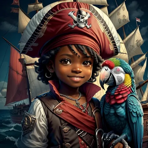 (cute black baby boy pirate smiling with ship and parrot) stylized identical to 1940 |)), acolchoamento ,multidimensional geometric wall PORTRAIT, arte, Chibi,
Yang016K, lindo,(( cor vermelha predominante, rosa e branco))
Primary works, qualidade superior,...