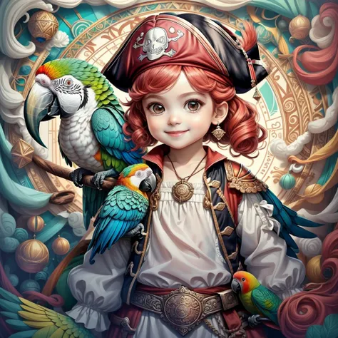 (cute baby girl pirate smiling with ship and parrot) stylized identical to 1940 |)), acolchoamento ,multidimensional geometric wall PORTRAIT, arte, Chibi,
Yang016K, lindo,(( cor vermelha predominante, rosa e branco))
Primary works, qualidade superior, melh...