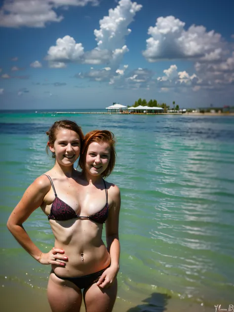 2heads, two headed girl, (16 year old girl and a 14 year old girl:1.5), (redhead and brunette:1.2)