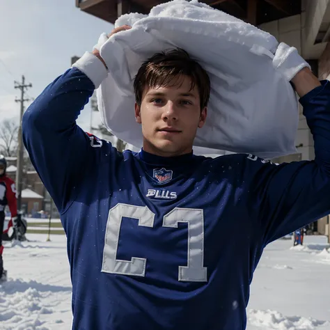 Josh Allen buffalo bills QB as a winter soldier in the snow with his jersey