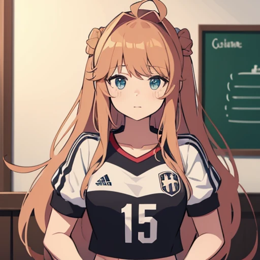 Make a picture of monika (doki doki literature club) wearing the Germany national team shirt (futebol)