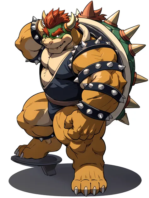 bowser, detailed bowser, 4k, high resolution, best quality, posted on e621, solo, male, masculine, pectorals, heavyweight, (whit...