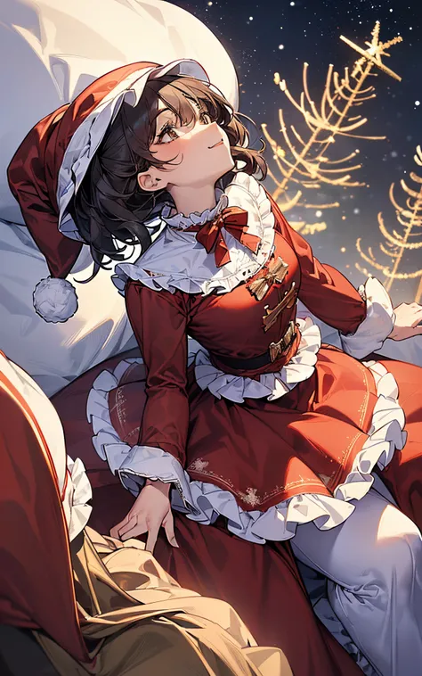 ((Composition seen from a low position))、Perfect human body、christmas night、(((He wore a Santa suit decorated with lots of frills.、victorian santa outfit)))、One lady、Profile close-up
(((Looking up at the huge Christmas tree)))、A slight smil
(long  skirt)、h...