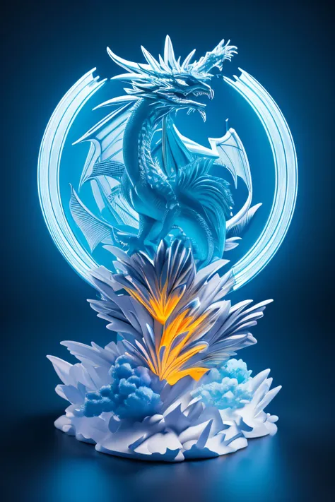 Design a number “15”, Dragon and Phoenix elements，3D stereoscopic  material Interior light blue Conceptual product design Futuristic Blind box toy Handcrafted Exquisite 3D effect Full body display Ultra-high precision Ultra-detailed Perfect lighting OC Ren...