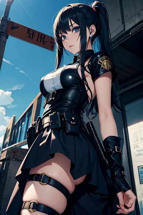 anime girl, fantasy, goth, pants, Law enforcement