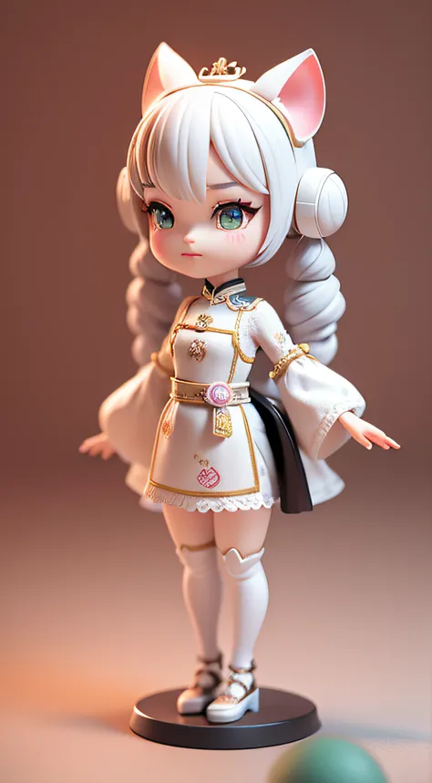 White clothes，Scene on the living room floor，One guy，Like the Queen，Characters in Catwoman Diva，femele，exceedingly，Detailed rendering using 3D rendering technology，stylized expression of digital art。Render a cute 3D anime girl，stylized presentation，Adorabl...