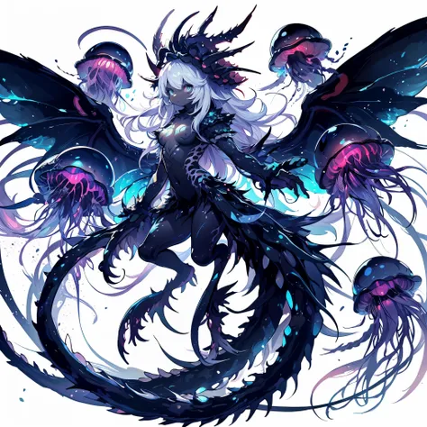 charybdis. female dragon. jellyfish and deep sea fish element. furryfemale. luminescent organ. anime style.