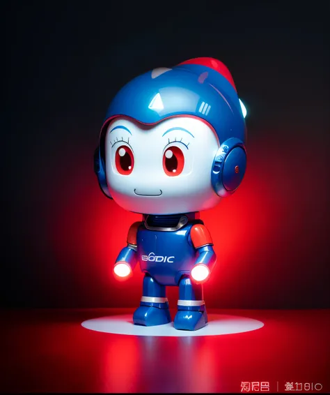 Caucasian astronaut wearing red and blue helmet, Cute humanoid robot, Cute robot, friendly humanoid robot, friendly humanoid cyber robot, the most advanced humanoid robot, cute character, Little astronaut, A side view of future programmers, full body masco...