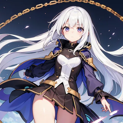 one-girl，chain，wind coat，Superskirt，White hair，pale-skinned，short man