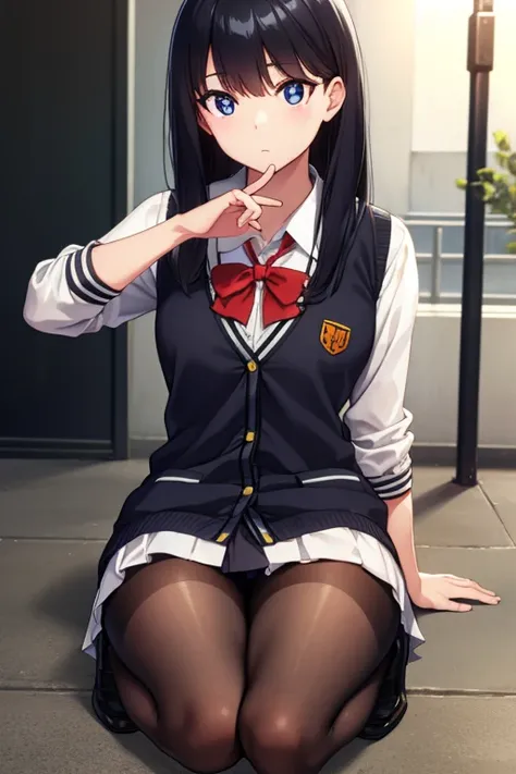 Tan Tien Lifang, rikka takarada, Black hair, Blue eyes, Long hair, orange scrunchie, Scrunchie, Wrist scrunchie
Blake Black Footwear, Black skirt, Bow, bowtie, buttoning, Cardigan, Collared shirt, Long sleeves, micro skirt, Pleated skirt, Red bow, red bowt...