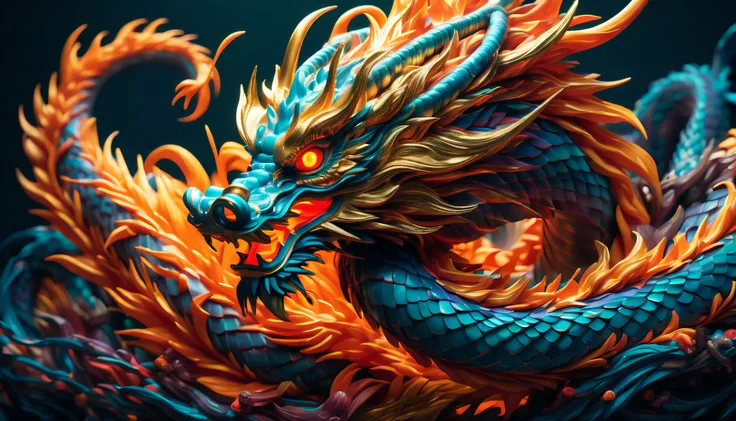 visually captivating descriptive and detailed depiction of non-newtonian fluide in awe of the chinese dragon, a girl trapped in ...