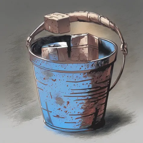 there is a bucket and a handle, tijolo, full-colour illustration, hd illustration, no estilo travis charest, Highly detailed illustration, arte vetorial sombreada cel limpa,, Highly detailed illustration.", Colorido digitalmente, High detail illustration