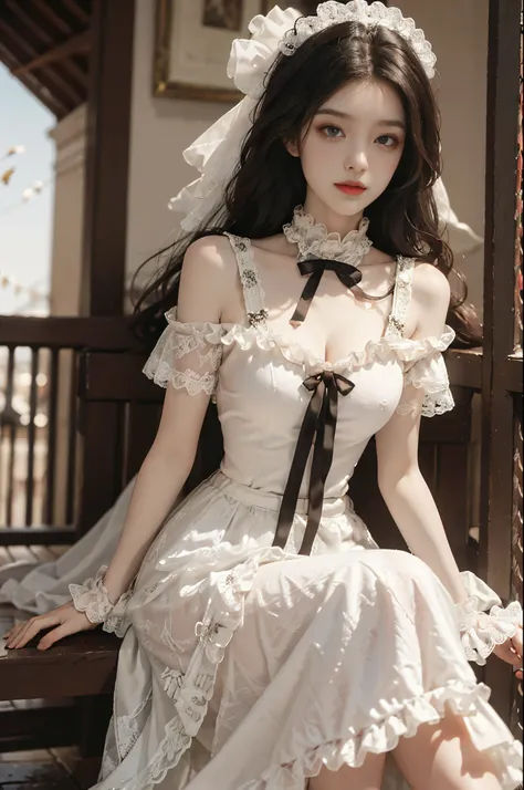 Special clothes39,maid, fashi-girl, red lips, mature female, makeup, Big eyes, Pretty eyes, ((full body)), ((Random shooting angles)), (best quality, masterpiece:1.2), ultra-detailed, (realistic:1.37), beautiful, youthful, glamorous model with (detailed ey...