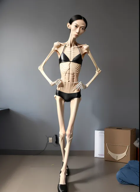 extremely thin man，The body  very thin，Rib chest，Protruding sternum，The sternum  distinct，The waist  very thin，The ribs are noticeable，Protruding ribs，The pelvic protrusion  very obvious，Clear outline of pelvis，The crotch protrudes，thin shoulde，The waist  ...