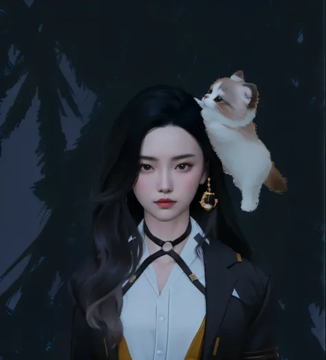 there  a woman with a cat and a cat on her shoulder, artwork in the style of guweiz, inspired by Sim Sa-jeong, guweiz, guweiz masterpiece, inspired by Huang Ji, realistic. cheng yi, inspired by Ai Xuan, realism artstyle, inspired by Wen Jia, inspired by je...