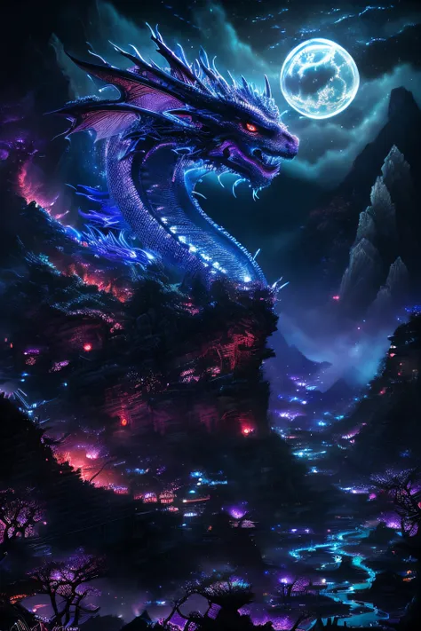 chinese dragon girl, majestic night, detailed scales, glowing eyes, swirling clouds, powerful presence, mystical aura, mystical ...