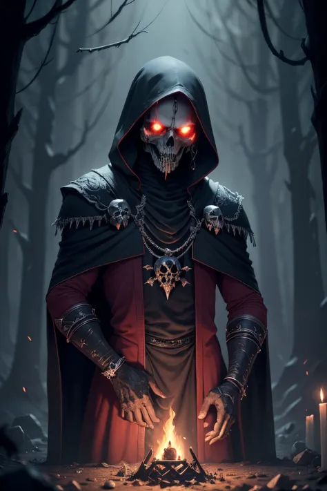 sem capuz,dark necromancer, detalhado, alto detalhes, vestes velha, cajado de poder, masmorra, escuridao, sangue, skull, ritual, nevoeiro, sangramento