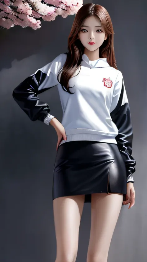 ((Best quality)), (ultra - detailed), (extremely detaild的 CG unified 8k wallpapers), Very meticulous, High-resolution RAW color photos, professional photoshooting, 1900 Anciat:1.3），A cute girl stands up and poses for a photo, （Girl wearing sweatshirt and l...