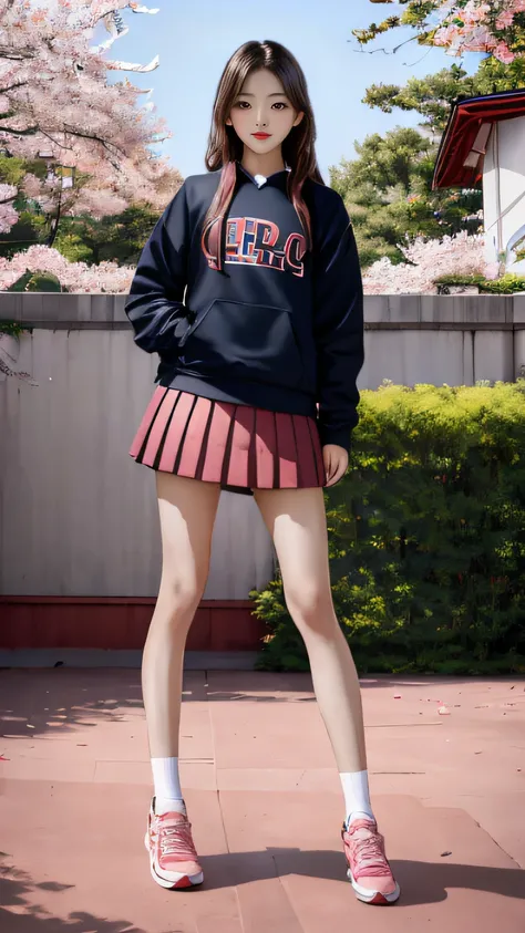 ((Best quality)), (ultra - detailed), (extremely detaild的 CG unified 8k wallpapers), Very meticulous, High-resolution RAW color photos, professional photoshooting, 1900 Anciat:1.3），A cute girl stands up and poses for a photo, （Girl wearing sweatshirt and p...