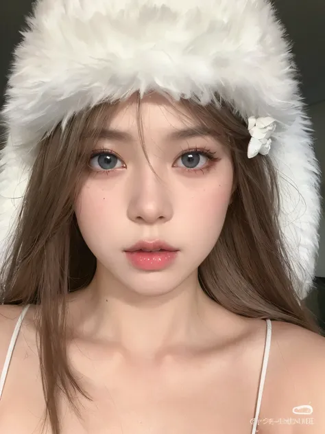 Arafed image of a girl in a white hat and a white dress., Sakimichan, ulzzang, pale milky white porcelain skin, maquillaje popular de Corea del Sur, maquillaje suave, Joven y adorable rostro coreano, pale porcelain white skin, Wan adorable cara coreana, Po...